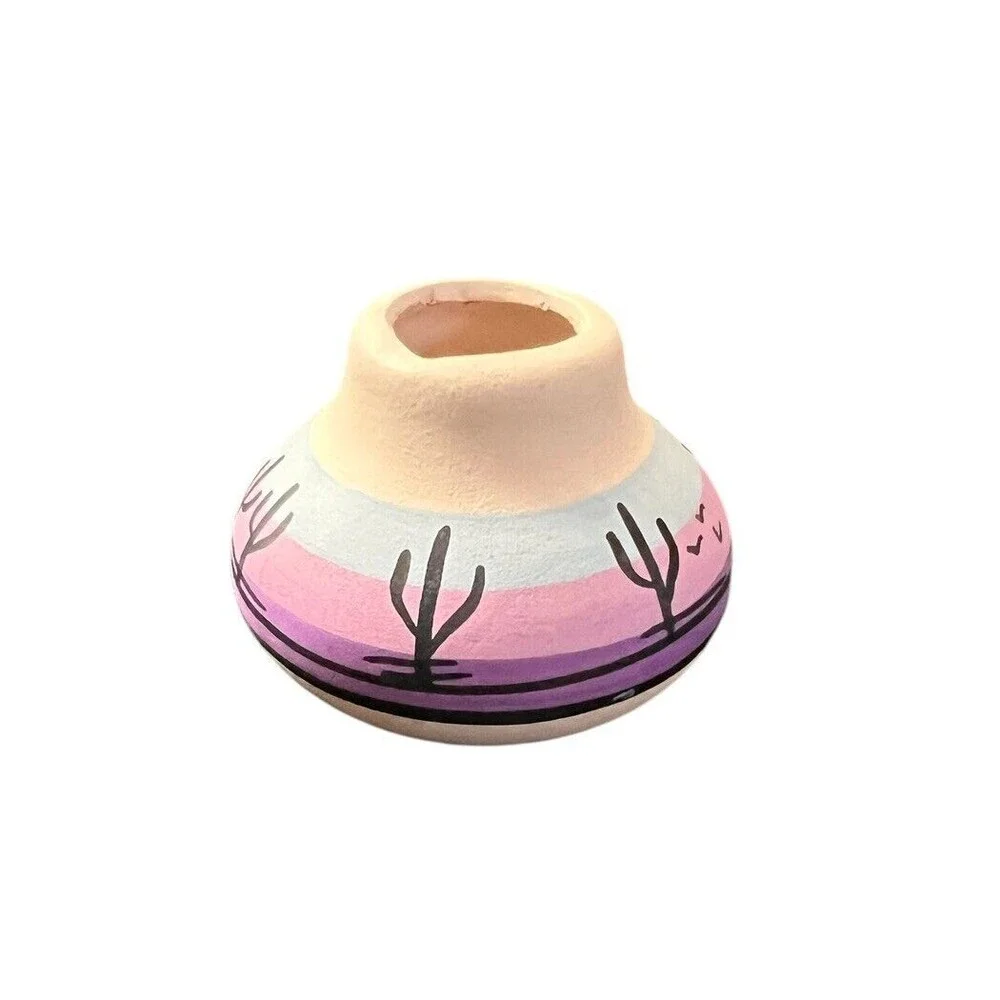 Vtg Tesa Handpainted Mini Clay Bud Vase USA Desert Cactus‎ 1.75”